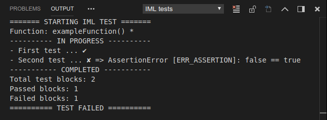 Output from the IML test