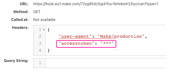 Example of a log from the console with a sanitized access token