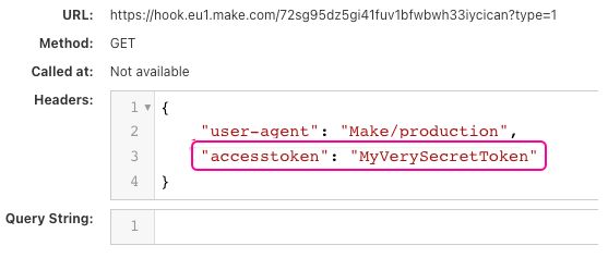 Example of a log from the console with an exposed access token