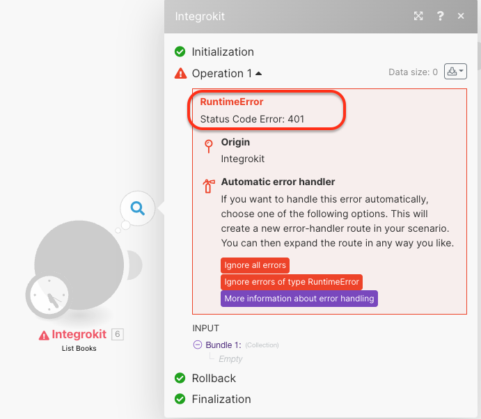 Error 401 Before Implementing Error Handling