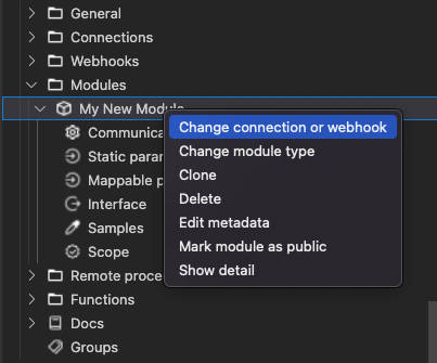 Change connection or webhook option